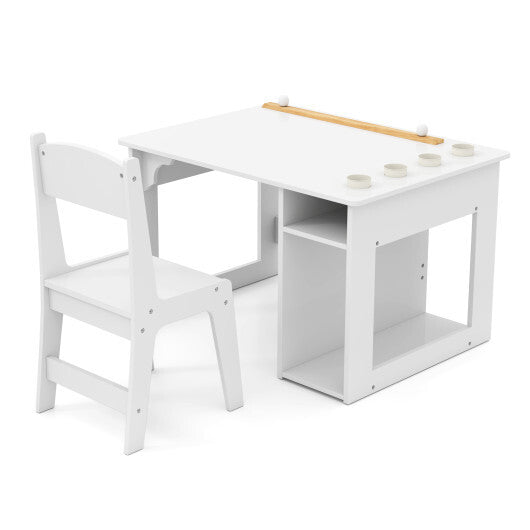 Kids Art Table and Chair Set Toddler Craft Drawing Desk-White W2B