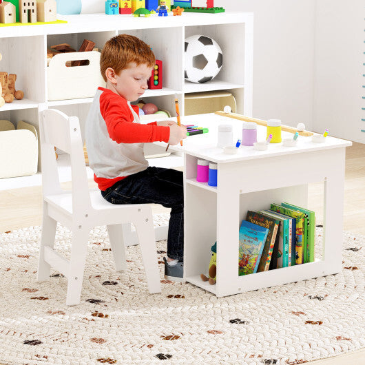 Kids Art Table and Chair Set Toddler Craft Drawing Desk-White - Color: White W2B