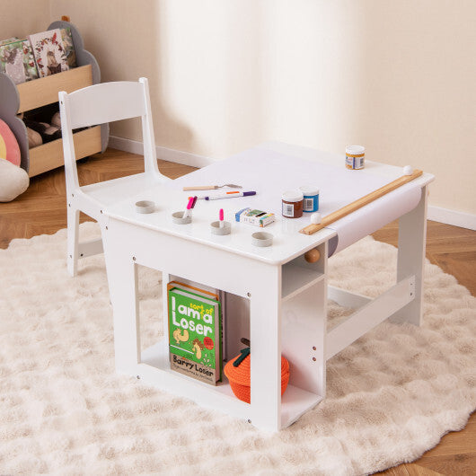 Kids Art Table and Chair Set Toddler Craft Drawing Desk-White