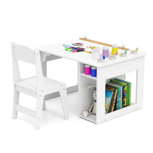 Kids Art Table and Chair Set Toddler Craft Drawing Desk-White W2B