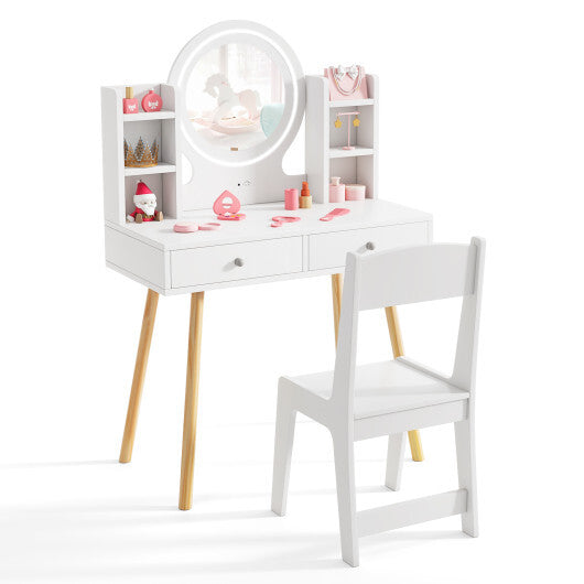 Kids Vanity Set with Lighted Mirror and Storage Drawers-White W2B
