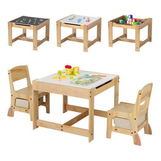 3 in 1 Kids Table and Chair Set with Removable Tabletop and 2 Storage Drawers-Gray W2B