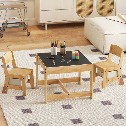 3 in 1 Kids Table and Chair Set with Removable Tabletop and 2 Storage Drawers-Gray W2B