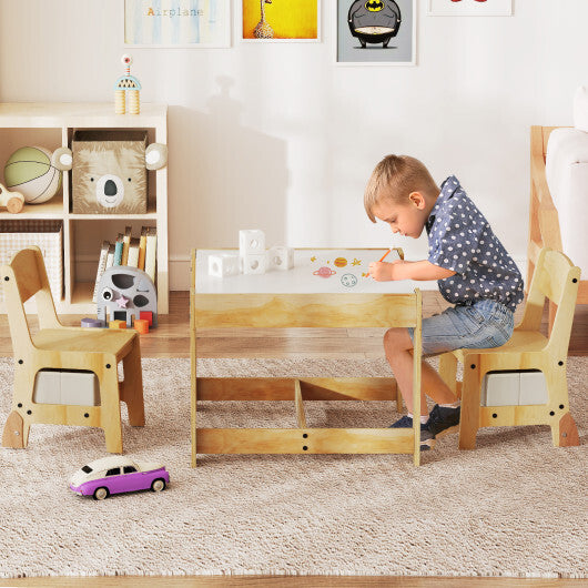 3 in 1 Kids Table and Chair Set with Removable Tabletop and 2 Storage Drawers-Gray W2B