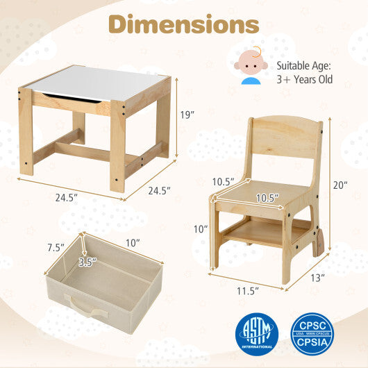 3 in 1 Kids Table and Chair Set with Removable Tabletop and 2 Storage Drawers-Gray W2B