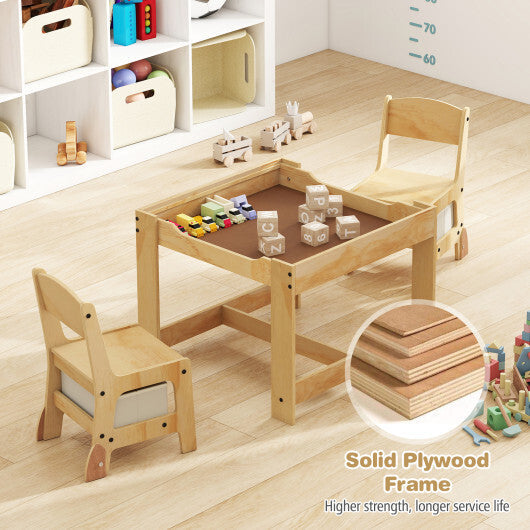 3 in 1 Kids Table and Chair Set with Removable Tabletop and 2 Storage Drawers-Gray W2B