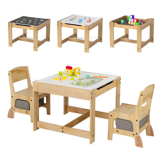 3 in 1 Kids Table and Chair Set with Removable Tabletop and 2 Storage Drawers-Gray W2B