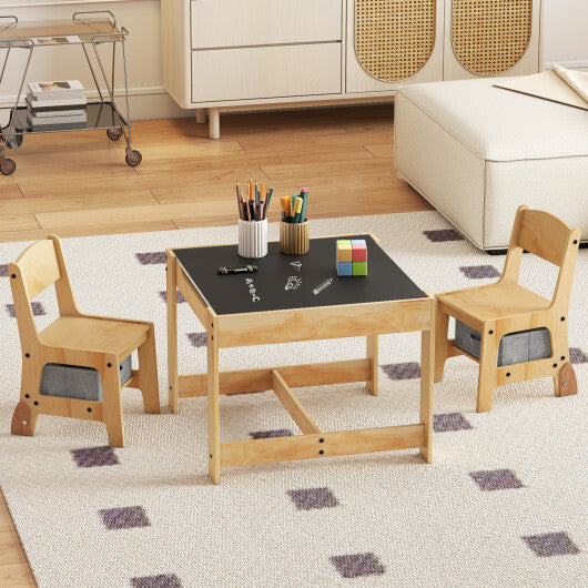3 in 1 Kids Table and Chair Set with Removable Tabletop and 2 Storage Drawers-Gray W2B