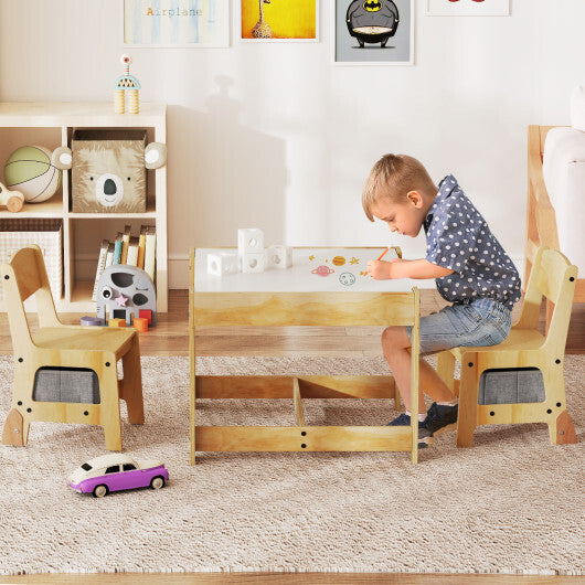 3 in 1 Kids Table and Chair Set with Removable Tabletop and 2 Storage Drawers-Gray W2B