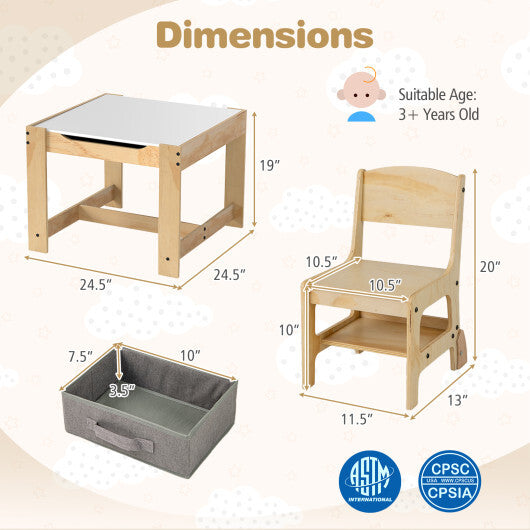 3 in 1 Kids Table and Chair Set with Removable Tabletop and 2 Storage Drawers-Gray W2B
