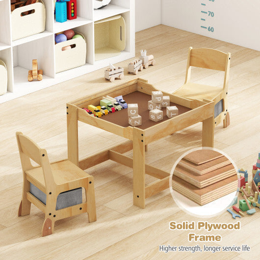 3 in 1 Kids Table and Chair Set with Removable Tabletop and 2 Storage Drawers-Gray W2B