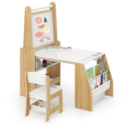 Kids Art Table and Chair Set with Easel and Chair for Drawing Reading-Grey