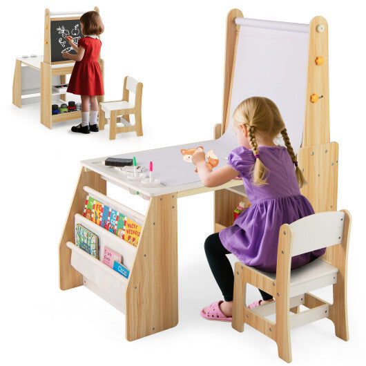 Kids Art Table and Chair Set with Easel and Chair for Drawing Reading-Grey