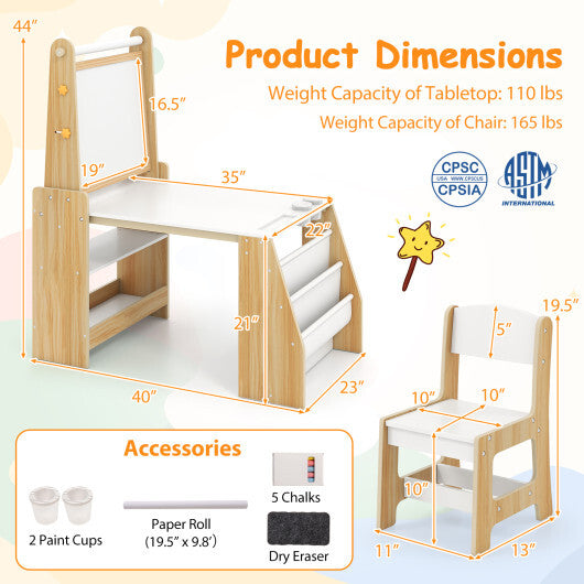 Kids Art Table and Chair Set with Easel and Chair for Drawing Reading-Grey