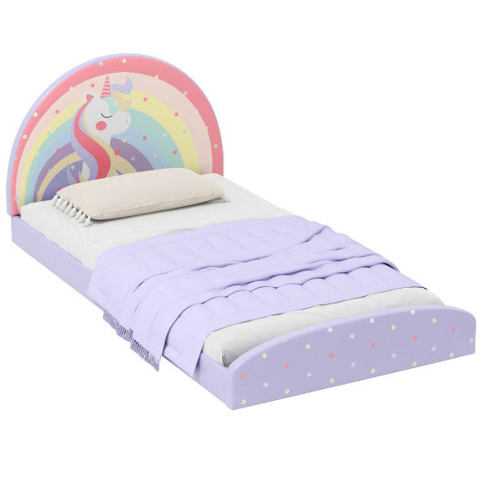 Twin Floor Bed Frame Upholstered Twin Size Kids Floor Bed with 210D Oxford Cloth Floor Mat-Blue W2B