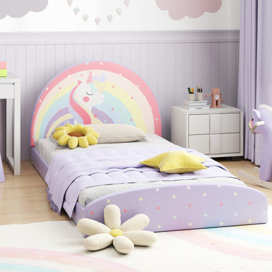 Twin Floor Bed Frame Upholstered Twin Size Kids Floor Bed with 210D Oxford Cloth Floor Mat-Blue W2B