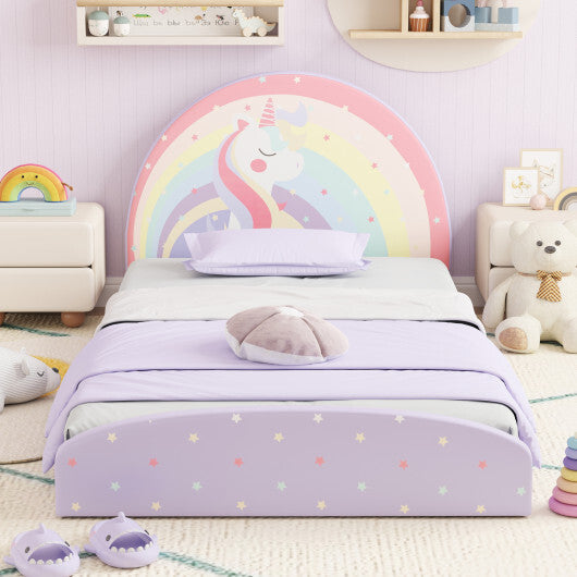 Twin Floor Bed Frame Upholstered Twin Size Kids Floor Bed with 210D Oxford Cloth Floor Mat-Blue W2B