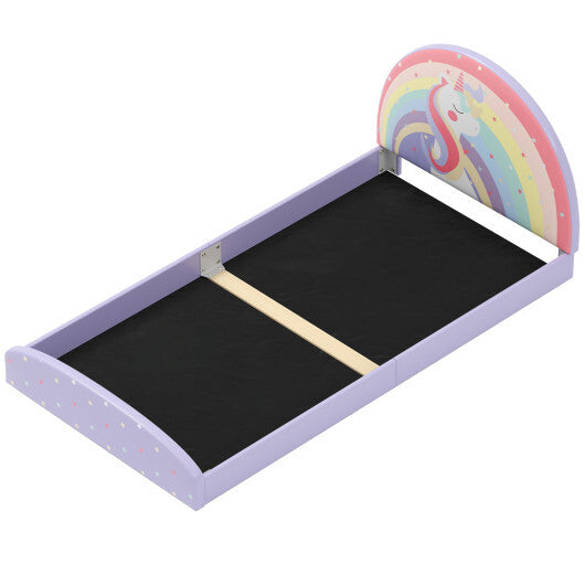 Twin Floor Bed Frame Upholstered Twin Size Kids Floor Bed with 210D Oxford Cloth Floor Mat-Blue W2B