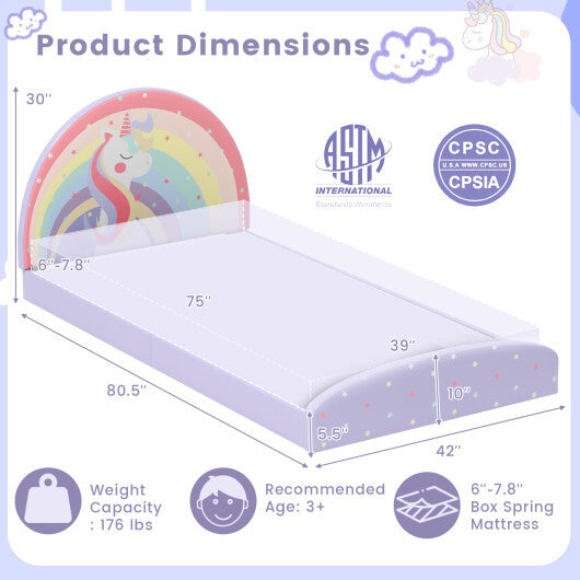 Twin Floor Bed Frame Upholstered Twin Size Kids Floor Bed with 210D Oxford Cloth Floor Mat-Blue W2B