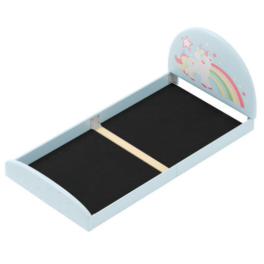 Twin Floor Bed Frame Upholstered Twin Size Kids Floor Bed with 210D Oxford Cloth Floor Mat-Blue W2B