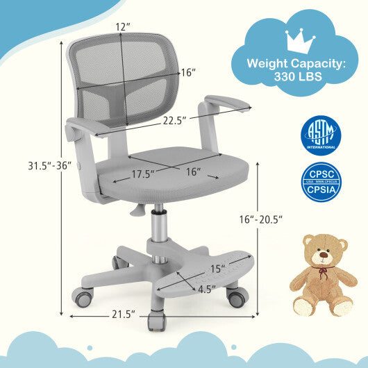 Kids Desk Chair Children Study Chair with Adjustable Height Armrest and Footrest-Blue