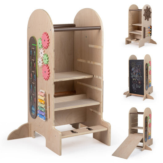 Toddler Standing Tower Kids Step Stool with Adjustable Height Chalkboard and Slide W2B