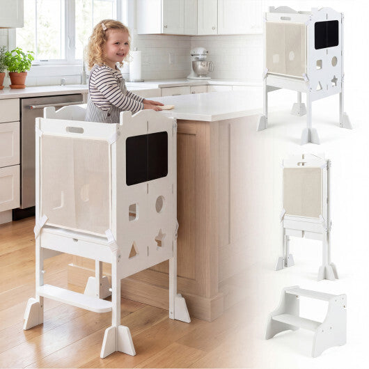 Foldable Toddler Step Stool with Chalkboards 2-Step Stool-White W2B