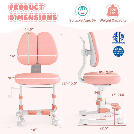 Kids Study Chair with Adjustable Double Backrest and Footrest-Blue