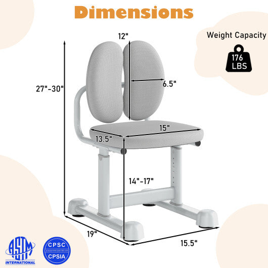 Kids Desk Chair Children Study Chair with Double Back Support and Adjustable Height-Gray W2B
