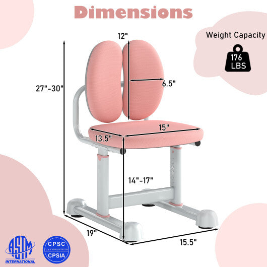 Kids Desk Chair Children Study Chair with Double Back Support and Adjustable Height-Gray W2B
