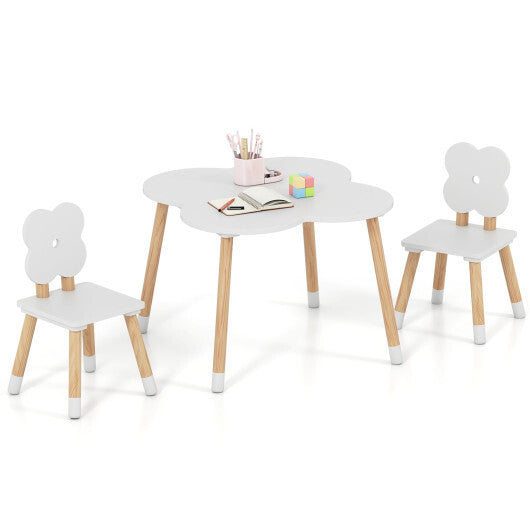 Flower-shaped Kids Table Set with Solid Pine Wood Legs-White