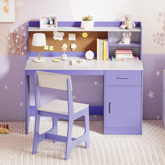 Kids Study Desk and Chair Set Student Table and Chair-Purple
