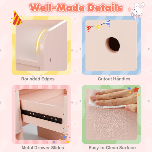 Kids Vanity Desk and Chair Set with Lights  Open Shelves-White