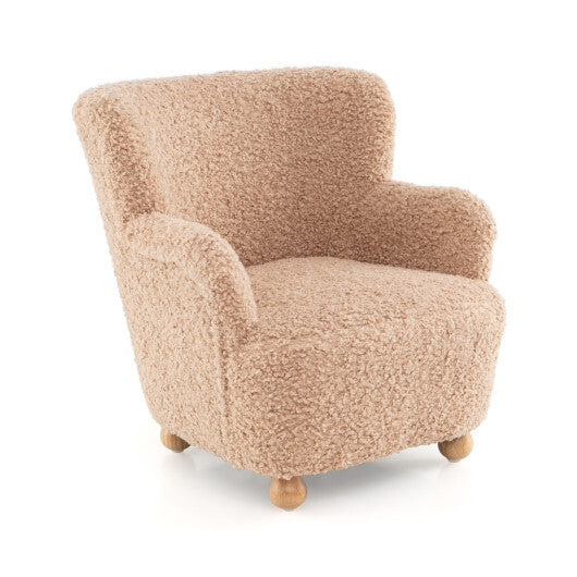 Sherpa Kids Sofa Comfy Toddler Armchair with Solid Rubber Wood Legs-Rustic Brown W2B