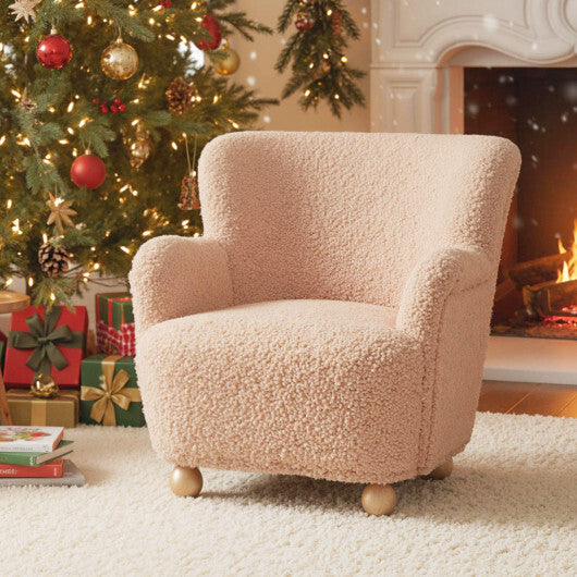 Sherpa Kids Sofa Comfy Toddler Armchair with Solid Rubber Wood Legs-Rustic Brown W2B