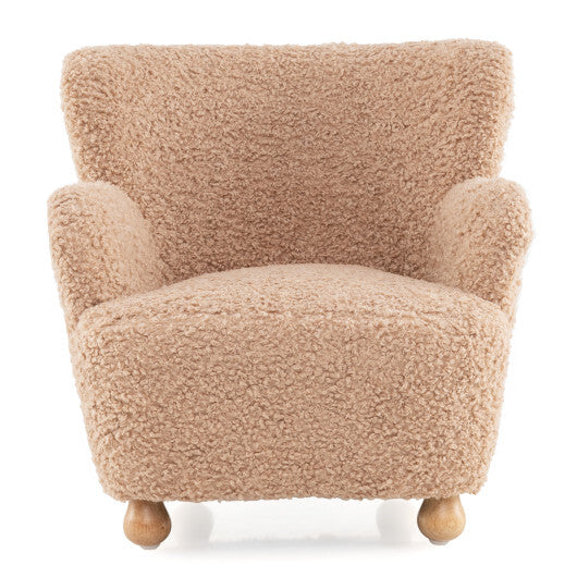 Sherpa Kids Sofa Comfy Toddler Armchair with Solid Rubber Wood Legs-Rustic Brown W2B