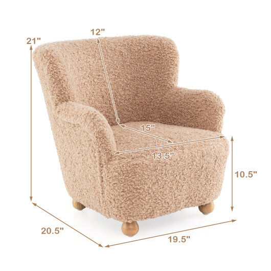 Sherpa Kids Sofa Comfy Toddler Armchair with Solid Rubber Wood Legs-Rustic Brown W2B