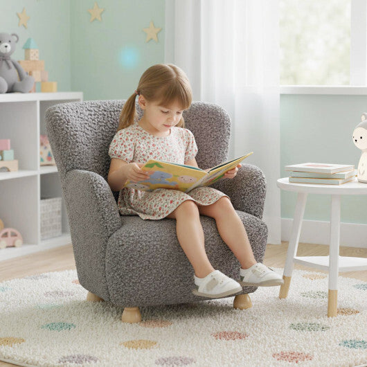 Sherpa Kids Sofa Comfy Toddler Armchair with Solid Rubber Wood Legs-Rustic Brown W2B