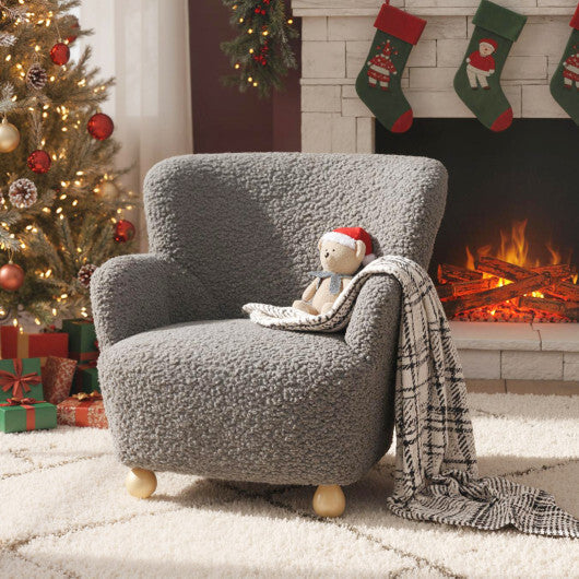 Sherpa Kids Sofa Comfy Toddler Armchair with Solid Rubber Wood Legs-Rustic Brown W2B