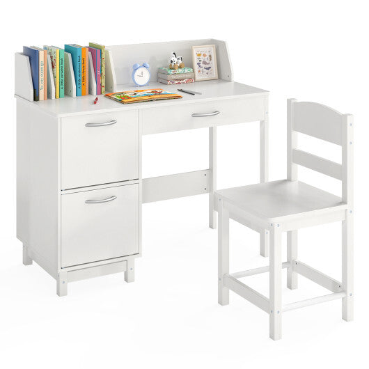 Wooden Kids Study Desk and Chair Set Student Workstation-Pink W2B