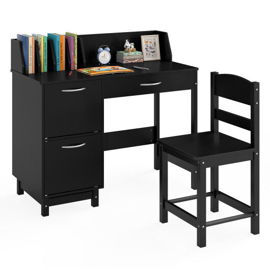 Wooden Kids Study Desk and Chair Set Student Workstation-Pink W2B