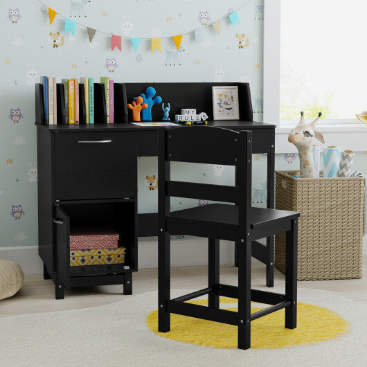 Wooden Kids Study Desk and Chair Set Student Workstation-Pink W2B