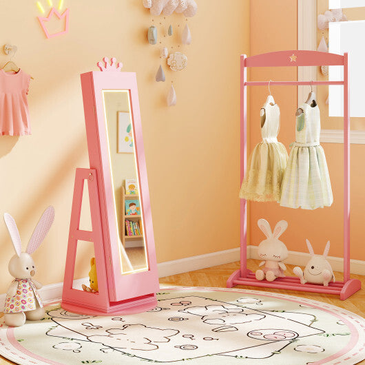 3 In 1 Kids Jewelry Cabinet with 3-Color Lighted Full Length Mirror and Internal Mirror-White W2B