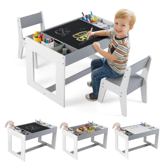 Multifunctional Kids Table and 2 Chairs Set with Chalkboard-Natural W2B