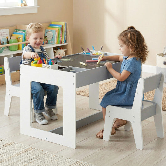 Multifunctional Kids Table and 2 Chairs Set with Chalkboard-Natural W2B