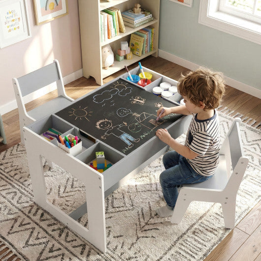 Multifunctional Kids Table and 2 Chairs Set with Chalkboard-Natural W2B
