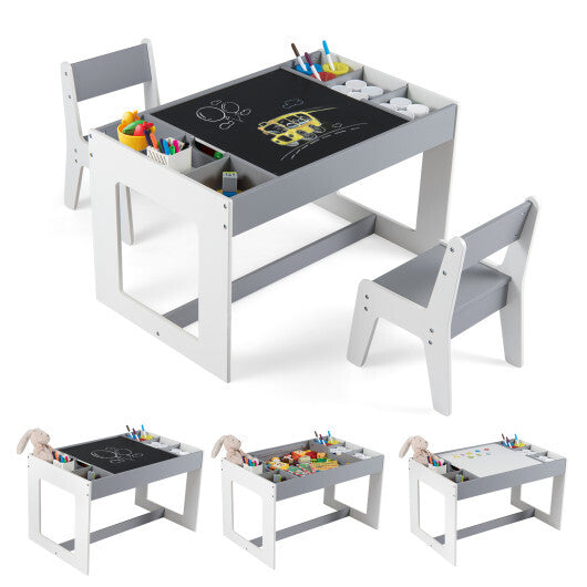 Multifunctional Kids Table and 2 Chairs Set with Chalkboard-Natural W2B