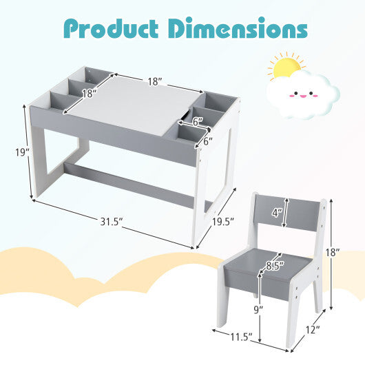 Multifunctional Kids Table and 2 Chairs Set with Chalkboard-Natural W2B
