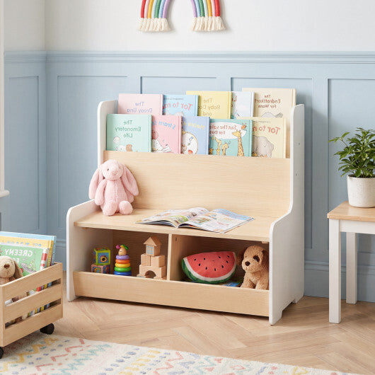 Kids Reading Nook with Bench Bookshelf and 2 Cubbies-White W2B