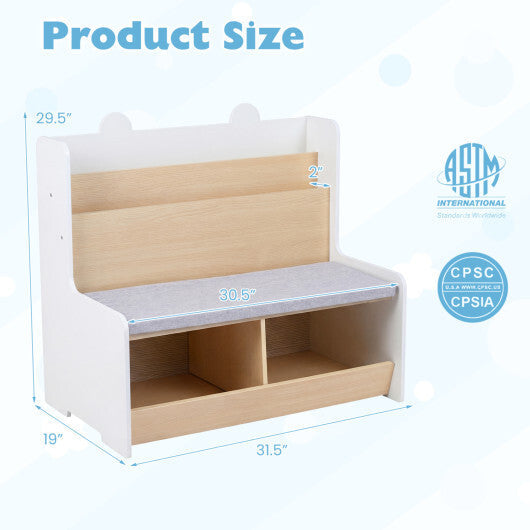 Kids Reading Nook with Bench Bookshelf and 2 Cubbies-White W2B